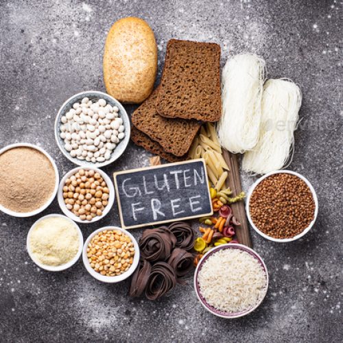 Set of gluten free products. Grains, noodles and bread